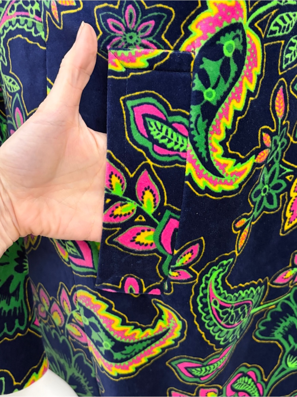 Boden Navy Long-Sleeve Paisley Velvet Floral Button Coat - Size 14 - Picture 5 of 14